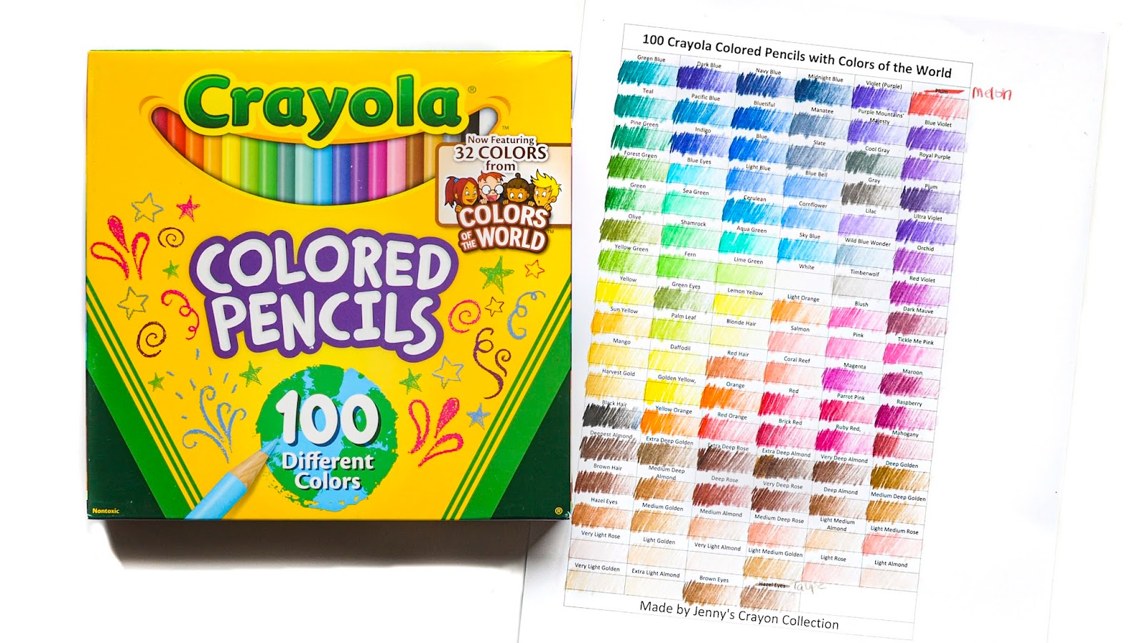 100 Colored Pencils with Colors of the World